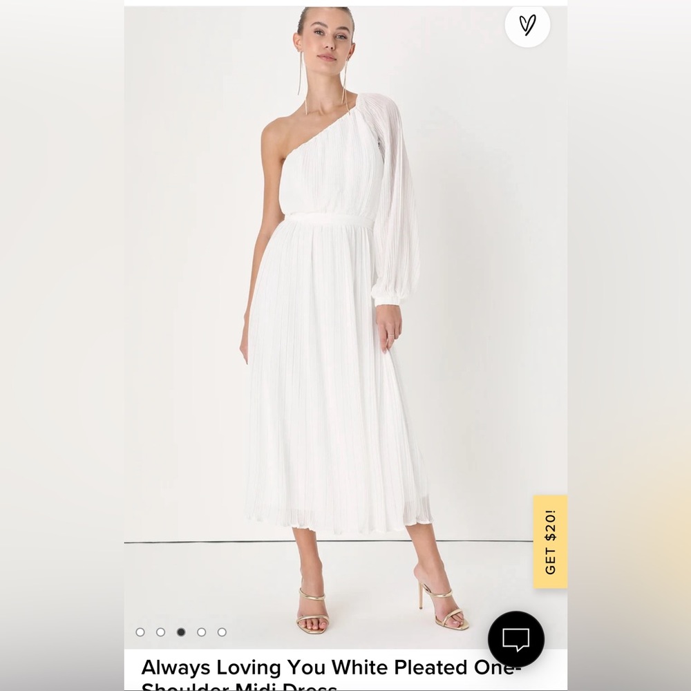NWT Lulu’s Always Loving You White Pleated One Shoulder midi-dress